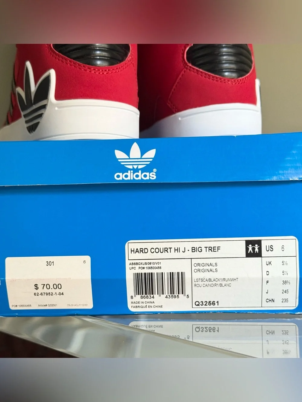 Adidas Originals Hard Court Hi J Red Black High Top Sneakers US 6 - NIB